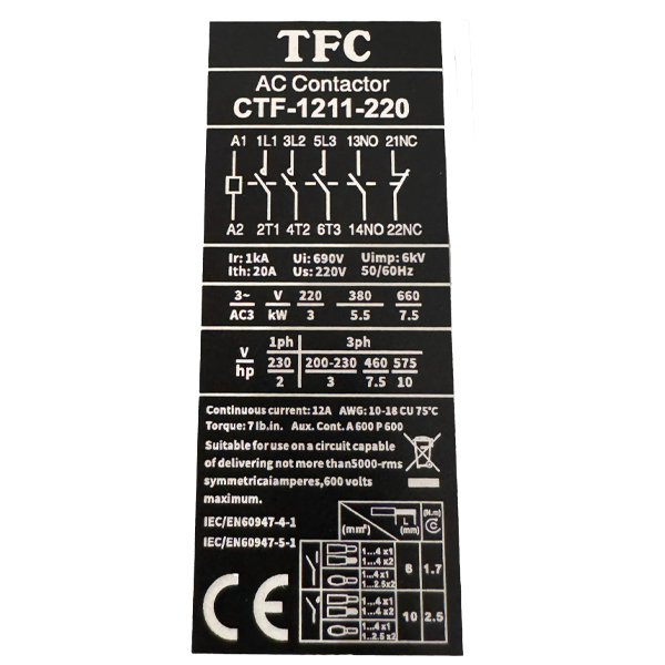 کنتاکتور 12 آمپر توس فیوز 5.5 کیلو وات مدل CTF1-1211 - تصویر 2