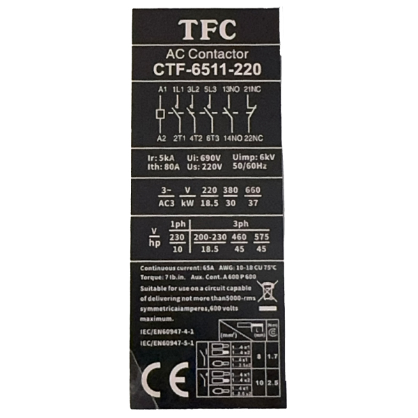کنتاکتور 65 آمپر توس فیوز 30 کیلو وات مدل CTF1-6511 - تصویر 2